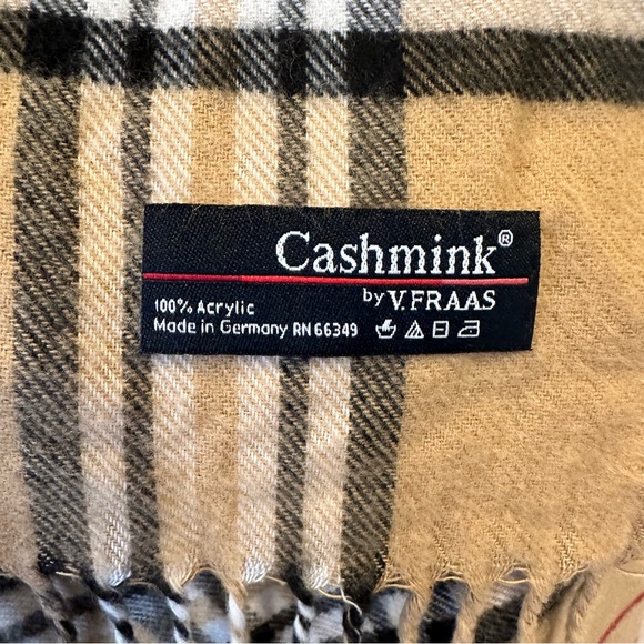 Cashmink scarf by V. Frass. Tan, black and red. - Picture 3 of 3
